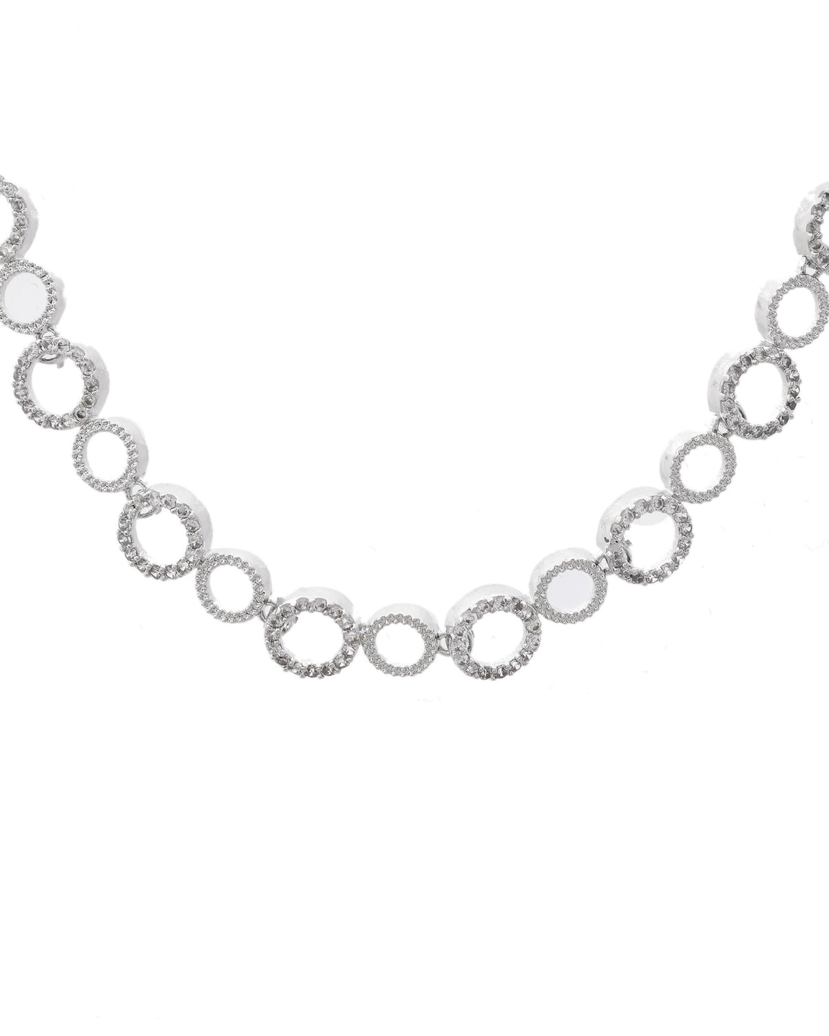 VOJ Silver Plated Ad Stone Studded Round Shaped Necklace And Earrings Set | Grocsy