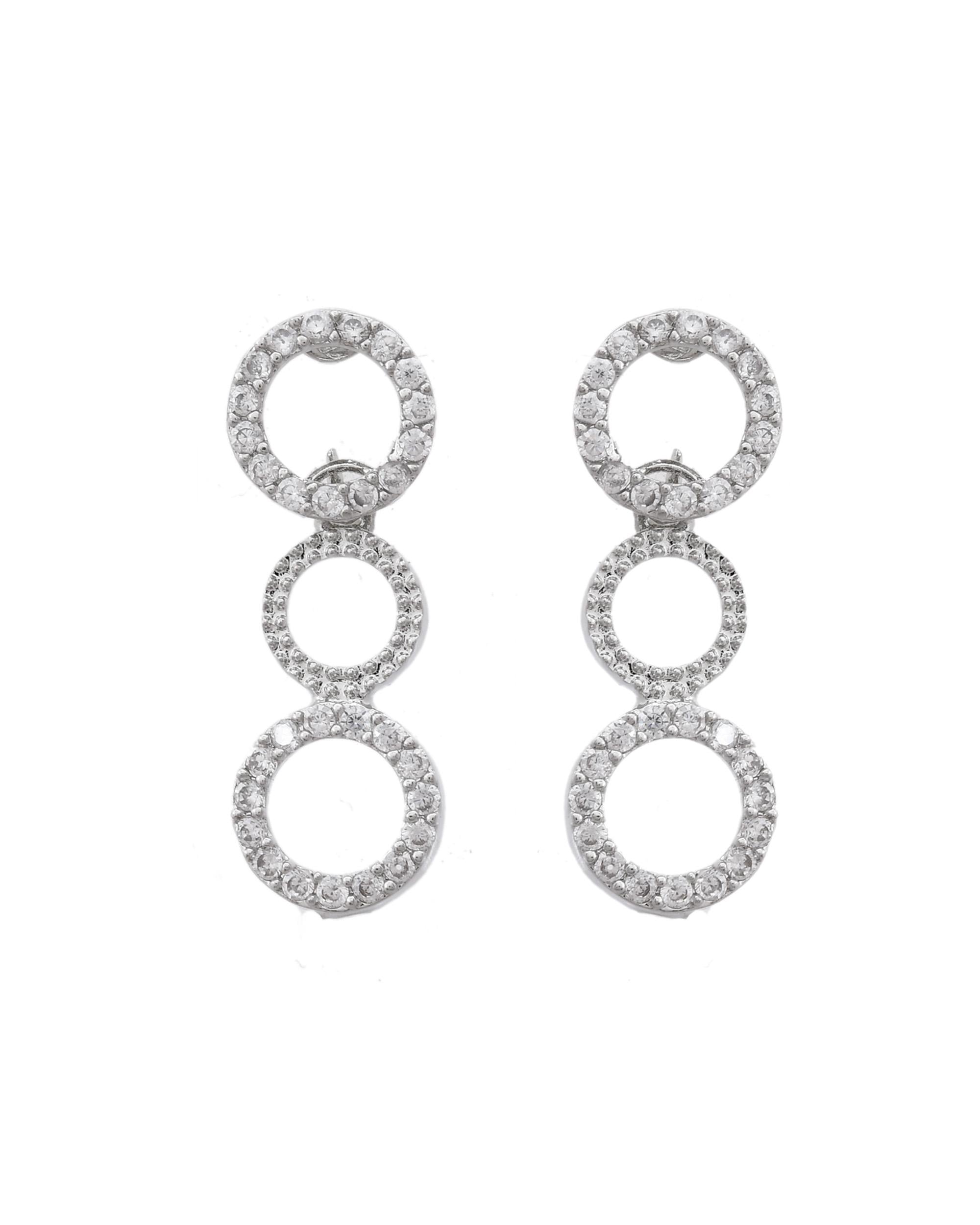 VOJ Silver Plated Ad Stone Studded Round Shaped Necklace And Earrings Set | Grocsy