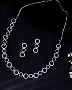 VOJ Silver Plated Ad Stone Studded Round Shaped Necklace And Earrings Set | Grocsy