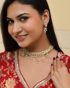 VOJ Gold-Polished Multi Layered Pearl Choker With Earrings Set | Grocsy