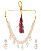 VOJ Gold-Polished Multi Layered Pearl Choker With Earrings Set | Grocsy