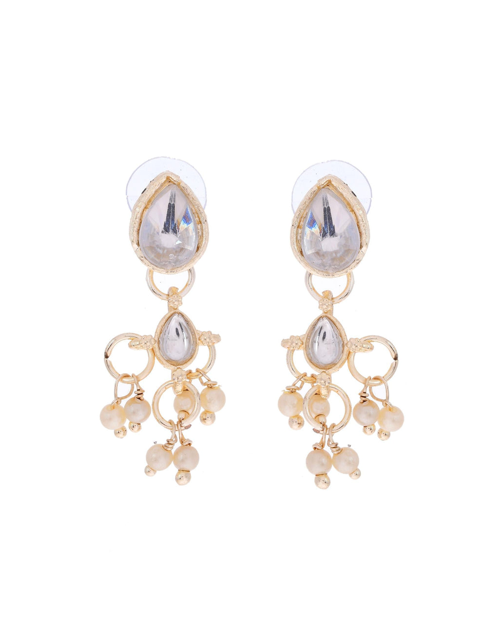 VOJ Gold-Polished Multi Layered Pearl Choker With Earrings Set | Grocsy