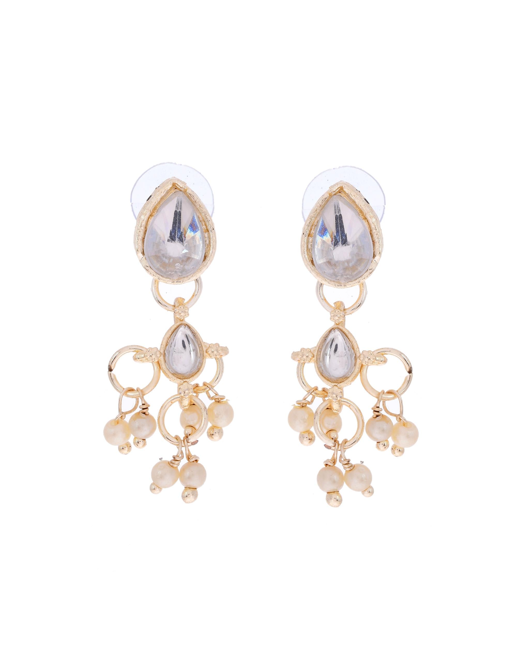 VOJ Gold-Polished Multi Layered Pearl Choker With Earrings Set | Grocsy