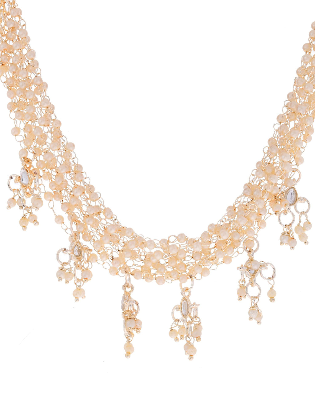 VOJ Gold-Polished Multi Layered Pearl Choker With Earrings Set | Grocsy