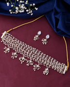 VOJ Gold-Polished Multi Layered Pearl Choker With Earrings Set | Grocsy