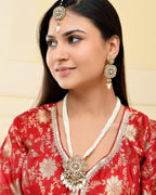 VOJ Gold-Polished Kundan Stone Studded Long Jewellery Set | Grocsy