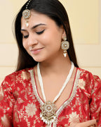 VOJ Gold-Polished Kundan Stone Studded Long Jewellery Set | Grocsy
