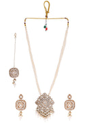VOJ Gold-Polished Kundan Stone Studded Long Jewellery Set | Grocsy