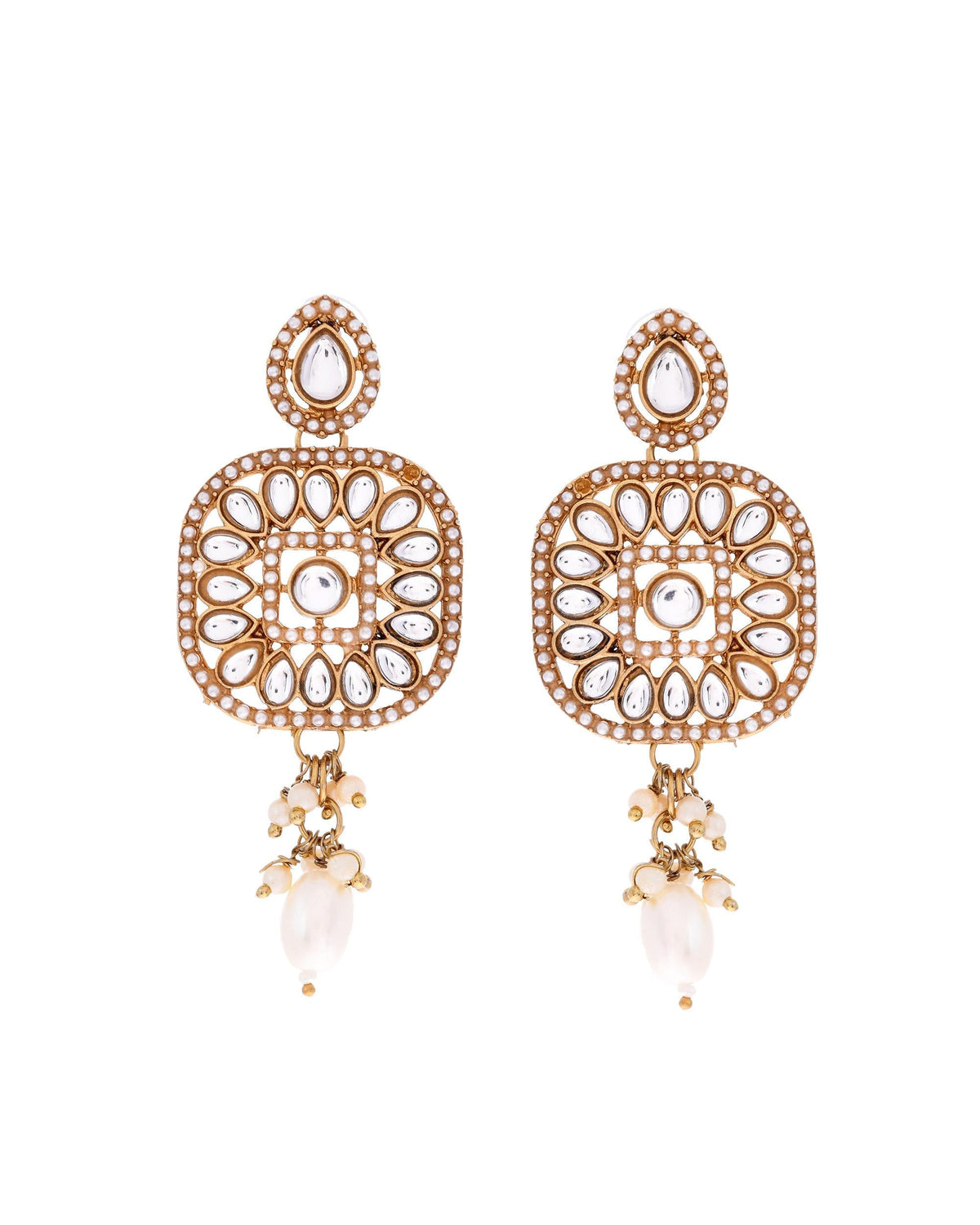 VOJ Gold-Polished Kundan Stone Studded Long Jewellery Set | Grocsy