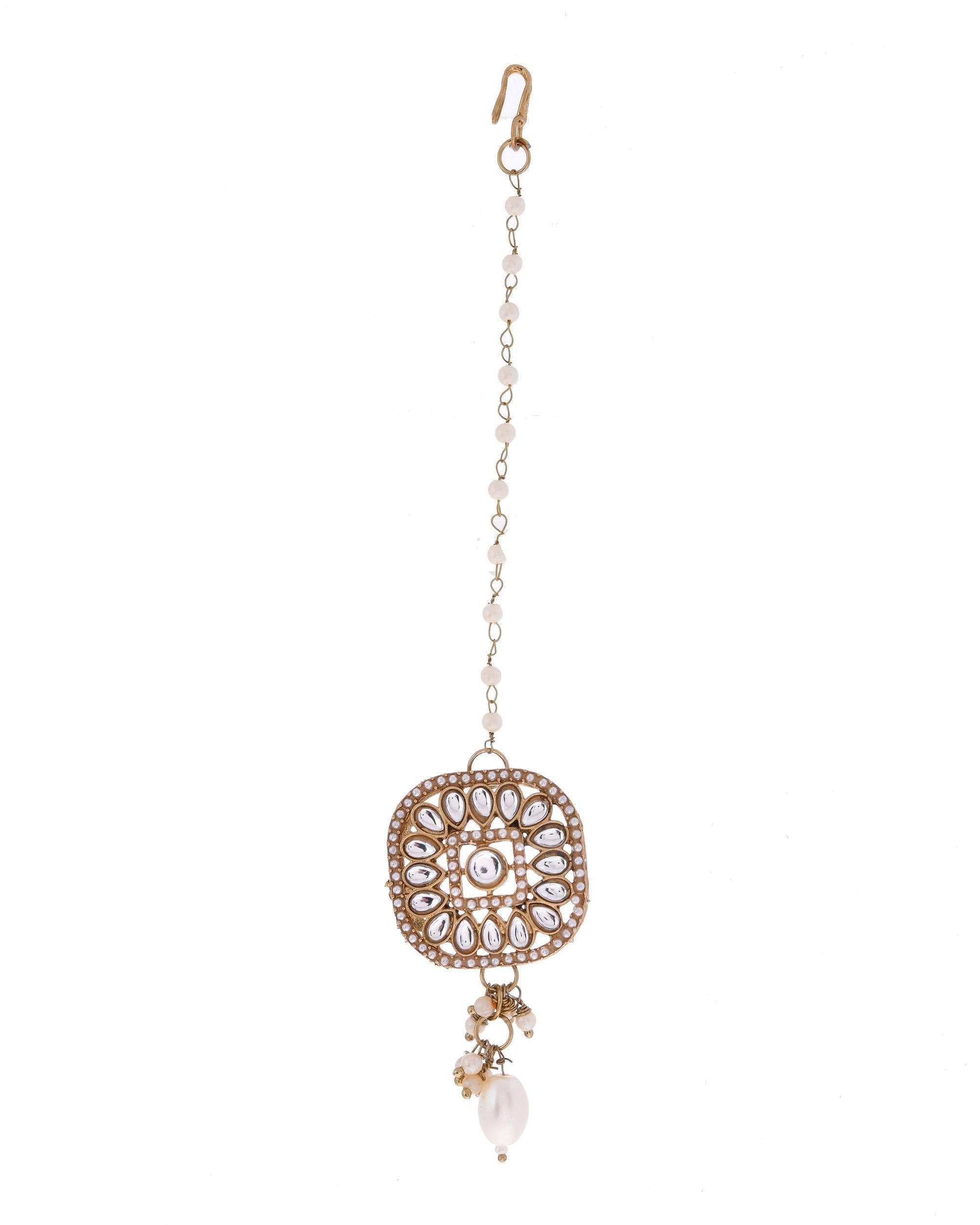 VOJ Gold-Polished Kundan Stone Studded Long Jewellery Set | Grocsy