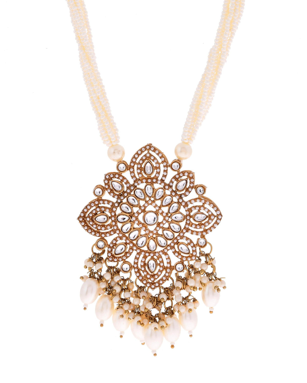 VOJ Gold-Polished Kundan Stone Studded Long Jewellery Set | Grocsy