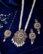 VOJ Gold-Polished Kundan Stone Studded Long Jewellery Set | Grocsy