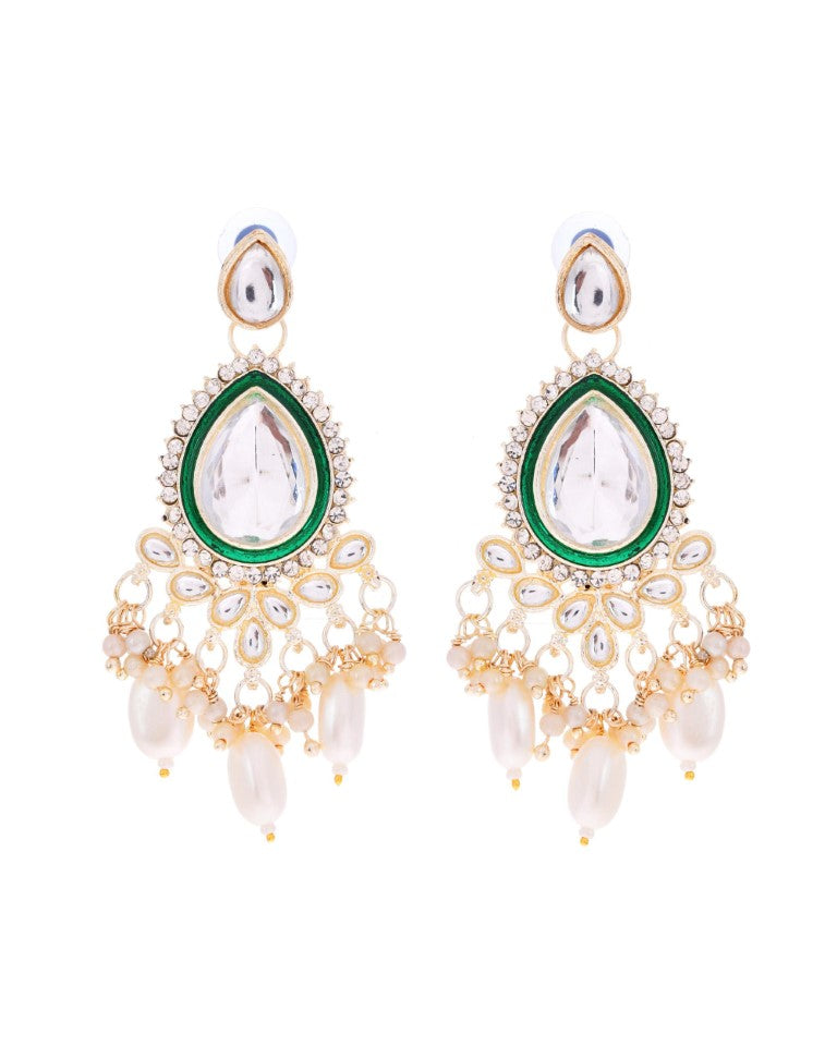 VOJ Gold-Polished White Kundan Stone Studded Choker With Earrings And Maang Tikka Set | Grocsy