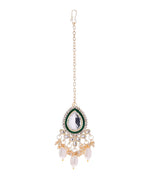 VOJ Gold-Polished White Kundan Stone Studded Choker With Earrings And Maang Tikka Set | Grocsy