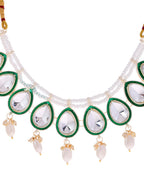 VOJ Gold-Polished White Kundan Stone Studded Choker With Earrings And Maang Tikka Set | Grocsy