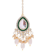 VOJ Gold-Polished White Kundan Stone Studded Choker With Earrings And Maang Tikka Set | Grocsy