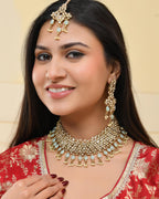 VOJ Gold And Sea Green Stone Studded Classic Choker Set | Grocsy