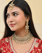 VOJ Gold And Sea Green Stone Studded Classic Choker Set | Grocsy