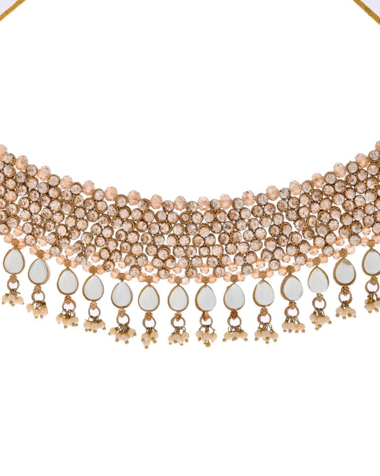 VOJ Gold And Sea Green Stone Studded Classic Choker Set | Grocsy