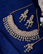 VOJ Gold And Sea Green Stone Studded Classic Choker Set | Grocsy