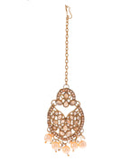 VOJ Gold-Polished Stone Studded Designer Choker With Earrings And Maang Tikka Set | Grocsy