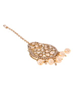 VOJ Gold-Polished Stone Studded Designer Choker With Earrings And Maang Tikka Set | Grocsy