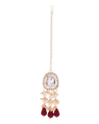 VOJ Kundan Stone And Maroon Beaded Studded Gold-Polished Jewellery Set | Grocsy