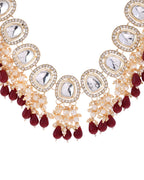 VOJ Kundan Stone And Maroon Beaded Studded Gold-Polished Jewellery Set | Grocsy