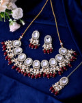 VOJ Kundan Stone And Maroon Beaded Studded Gold-Polished Jewellery Set | Grocsy