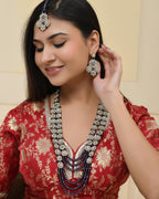 VOJ Purple Beaded With Stone Studded Long Jewellery Set | Grocsy