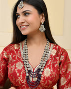VOJ Purple Beaded With Stone Studded Long Jewellery Set | Grocsy