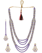 VOJ Purple Beaded With Stone Studded Long Jewellery Set | Grocsy
