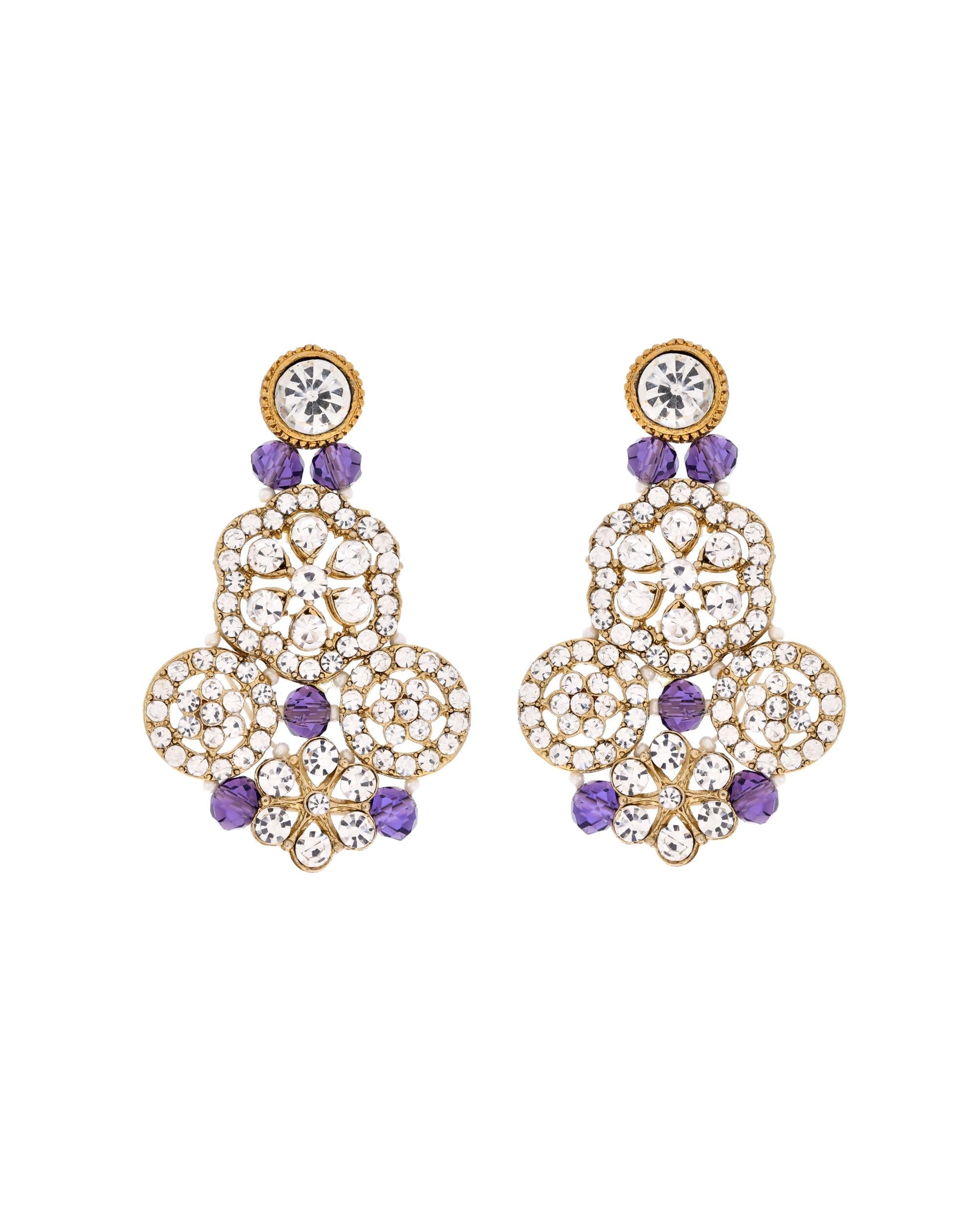 VOJ Purple Beaded With Stone Studded Long Jewellery Set | Grocsy