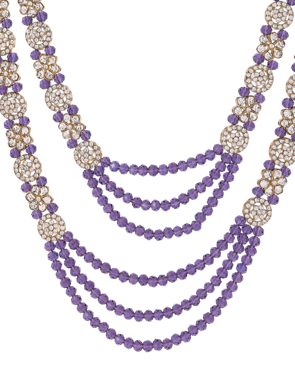 VOJ Purple Beaded With Stone Studded Long Jewellery Set | Grocsy