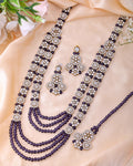 VOJ Purple Beaded With Stone Studded Long Jewellery Set | Grocsy