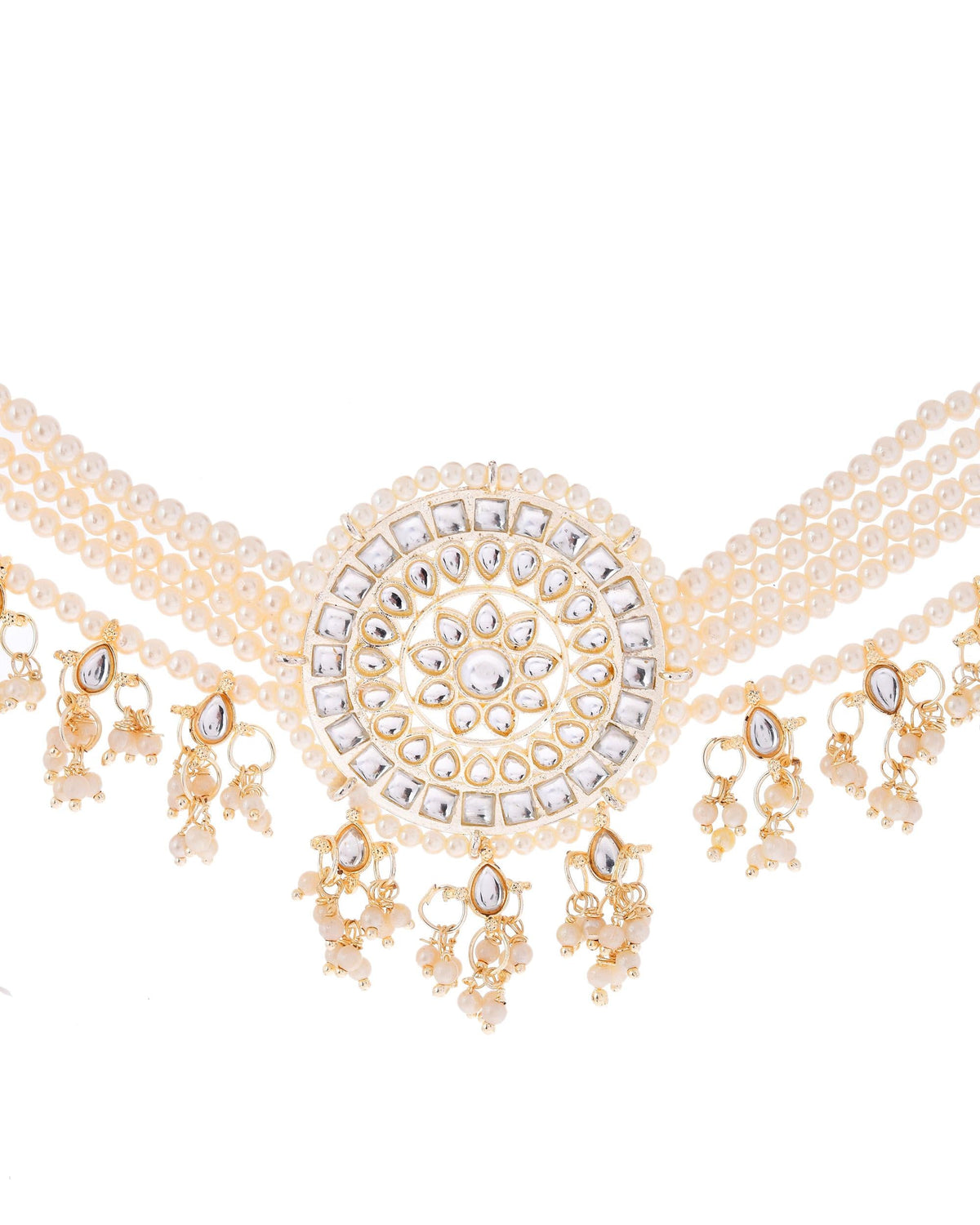 VOJ Gold-Polished Kundan Studded Choker Jewellery Set