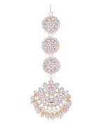 VOJ Gold-Polished Kundan Studded Earrings with Maang Tikka