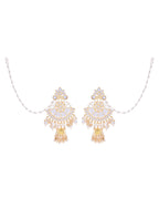 VOJ Gold-Polished Kundan Studded Earrings with Maang Tikka