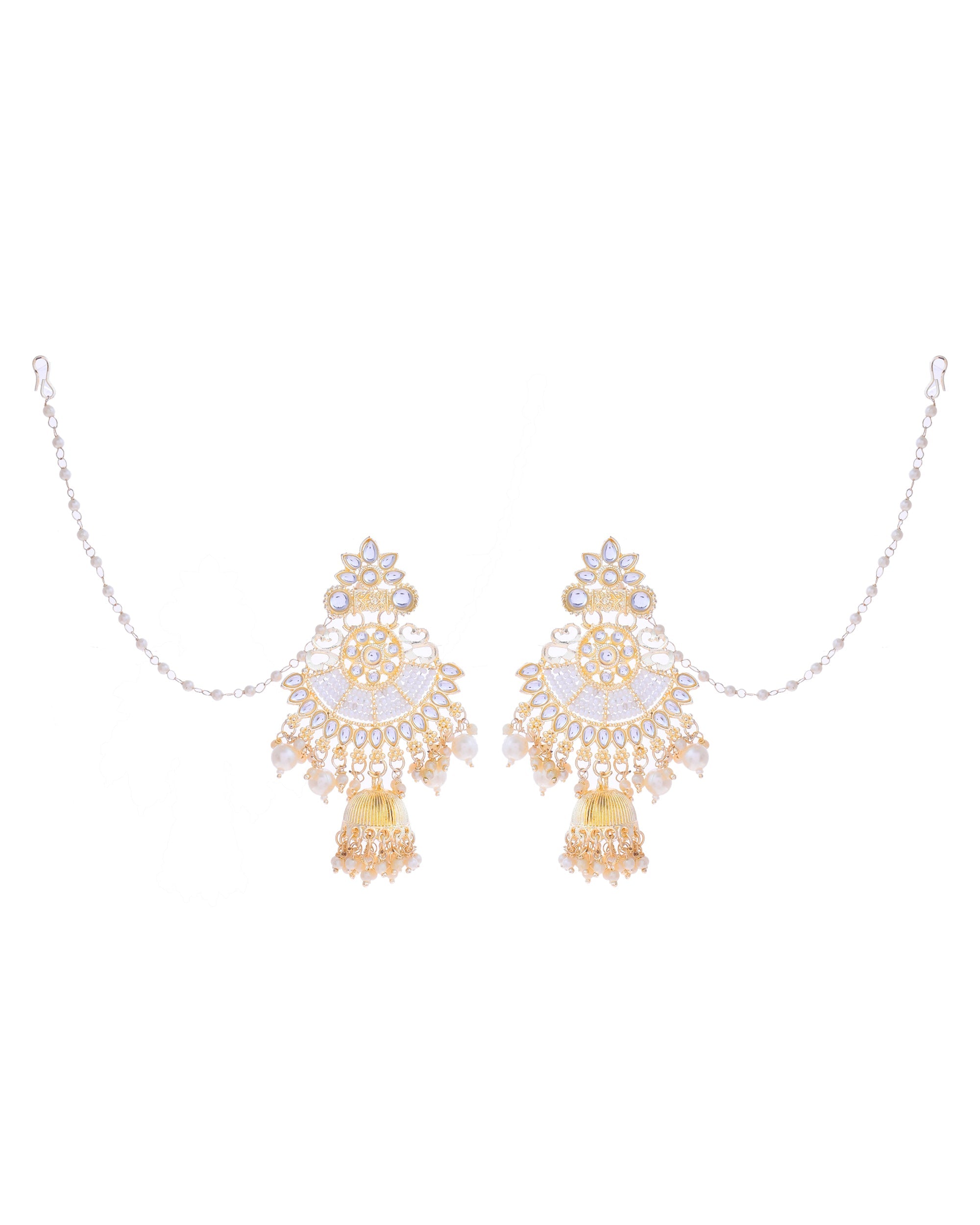 VOJ Gold-Polished Kundan Studded Earrings with Maang Tikka