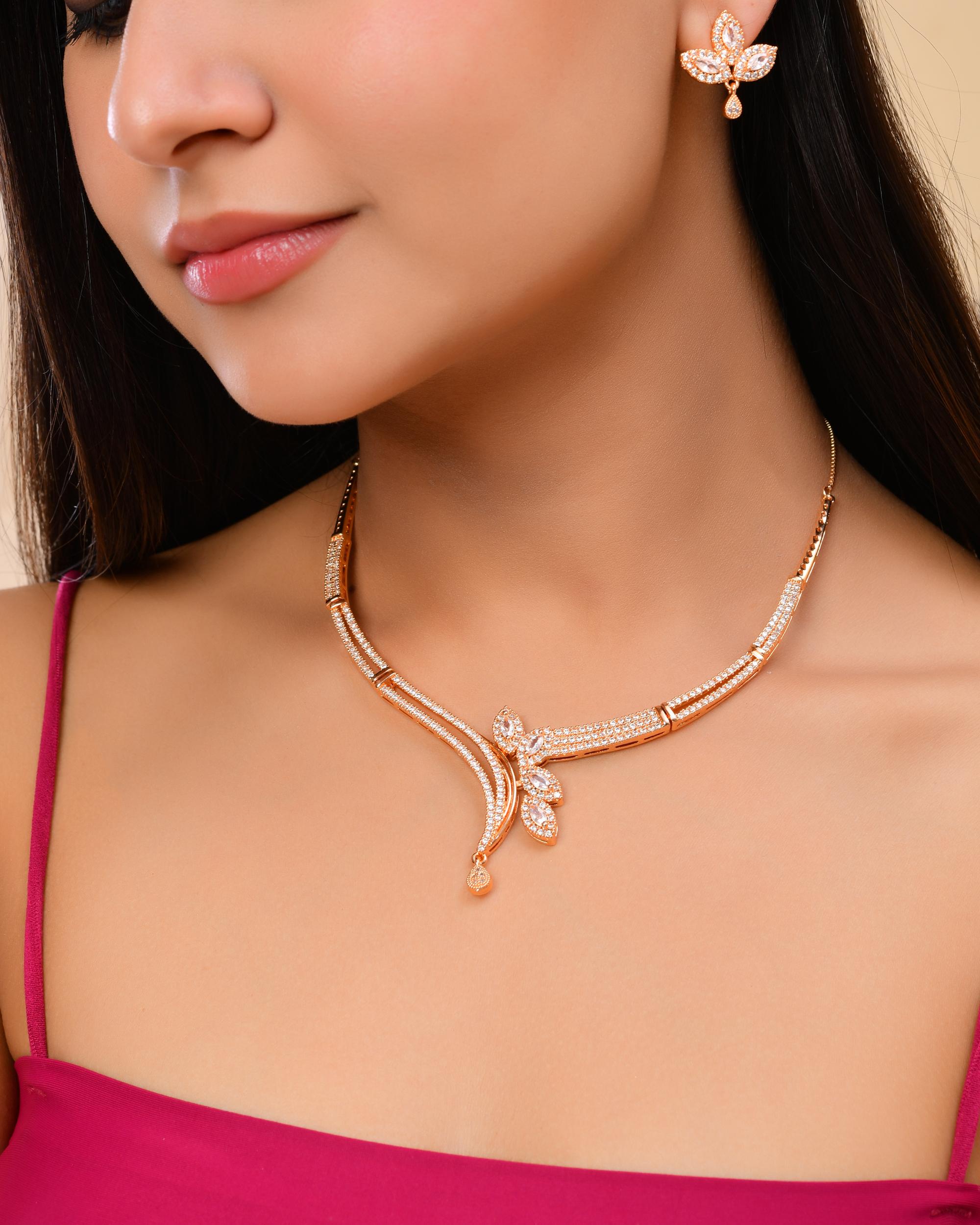VOJ Gold-Polished Designer Ad Studded Jewellery Set | Grocsy