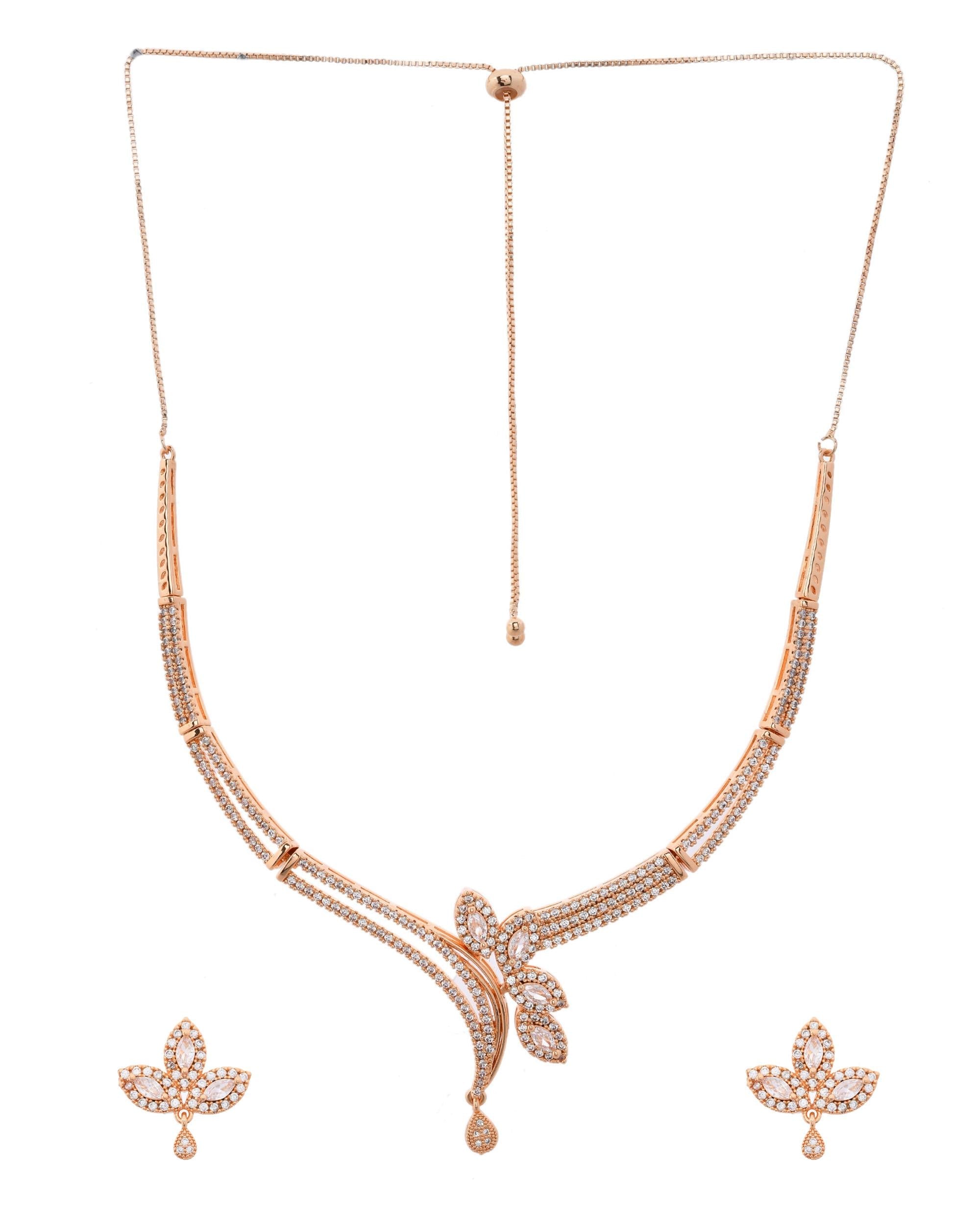 VOJ Gold-Polished Designer Ad Studded Jewellery Set | Grocsy