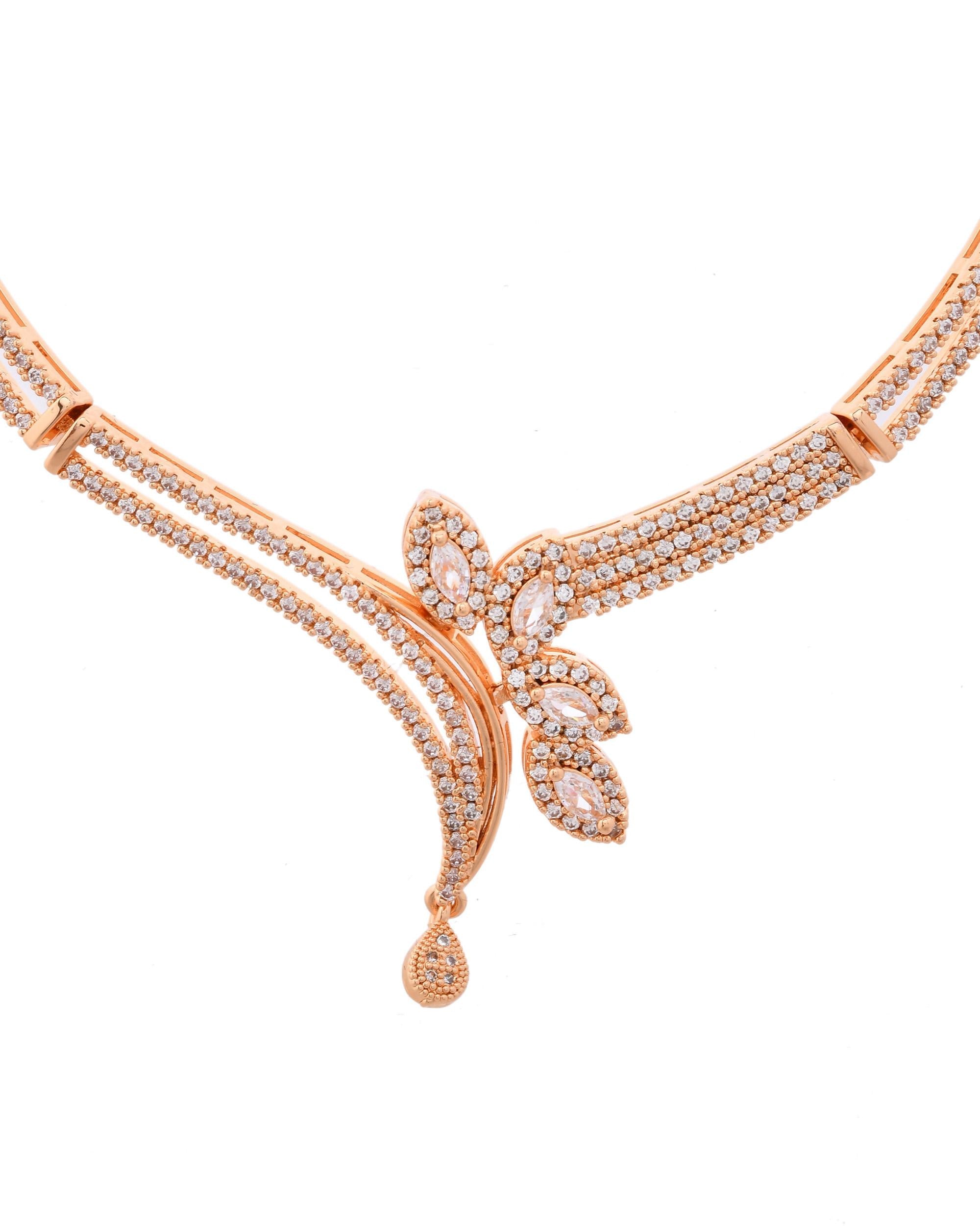 VOJ Gold-Polished Designer Ad Studded Jewellery Set | Grocsy