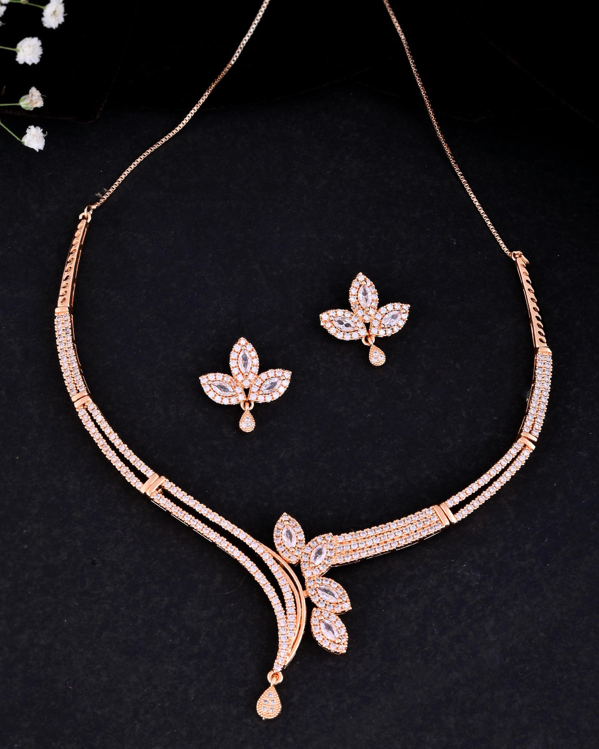 VOJ Gold-Polished Designer Ad Studded Jewellery Set | Grocsy