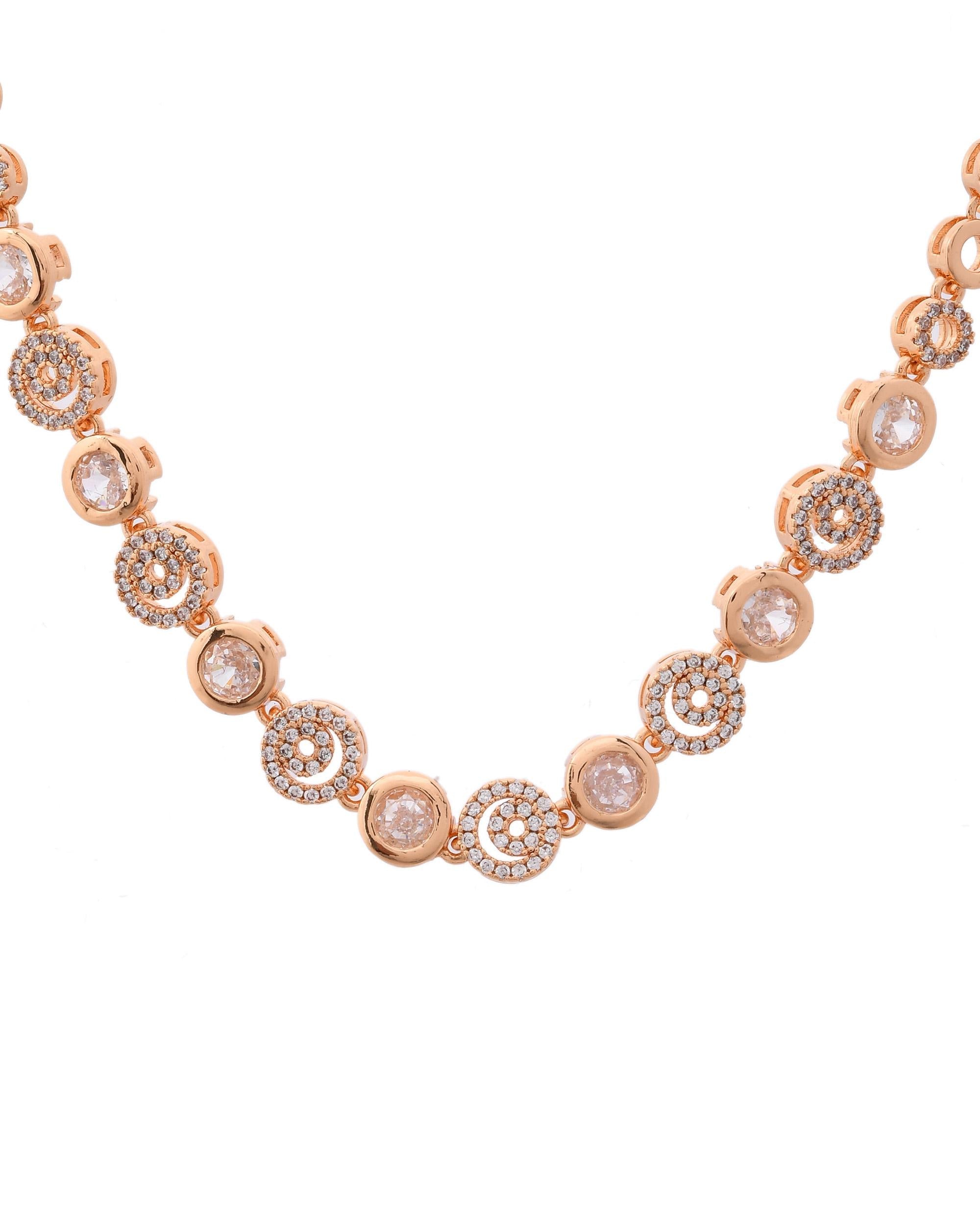 VOJ Gold-Polished Ad Stone Studded Circular Designer Jewellery Set | Grocsy