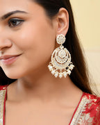 VOJ Gold-Polished Kundan And Pearl Studded Circular Earrings