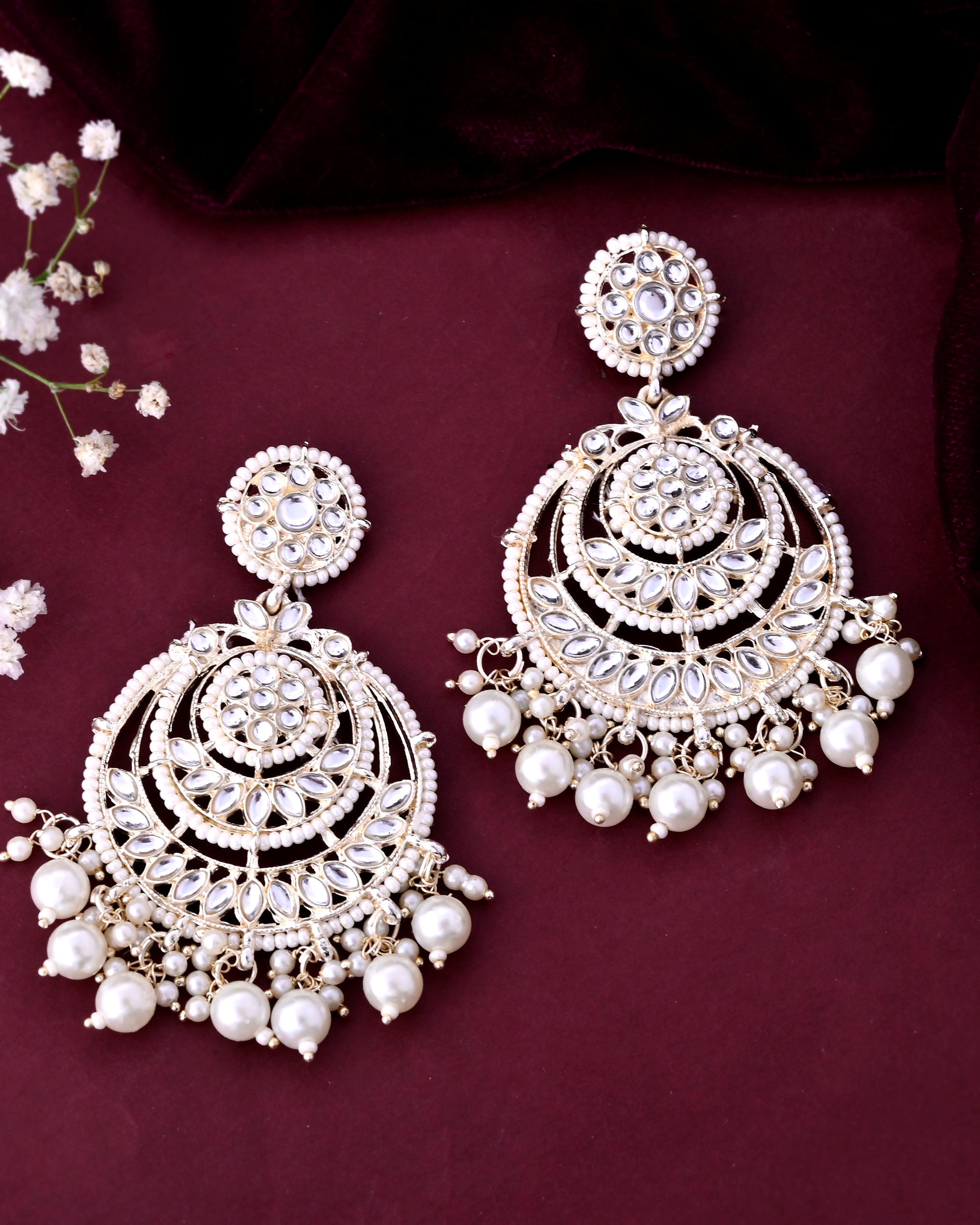 VOJ Gold-Polished Kundan And Pearl Studded Circular Earrings