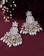 VOJ Gold-Polished Kundan Studded Pearl Drop Earrings