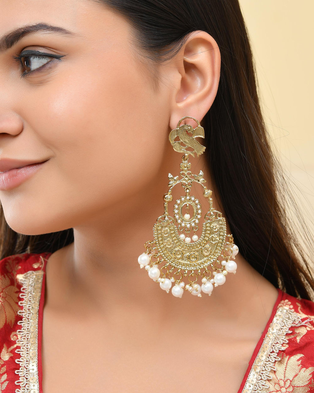 VOJ Copper Plated Designer Long Drop Earrings