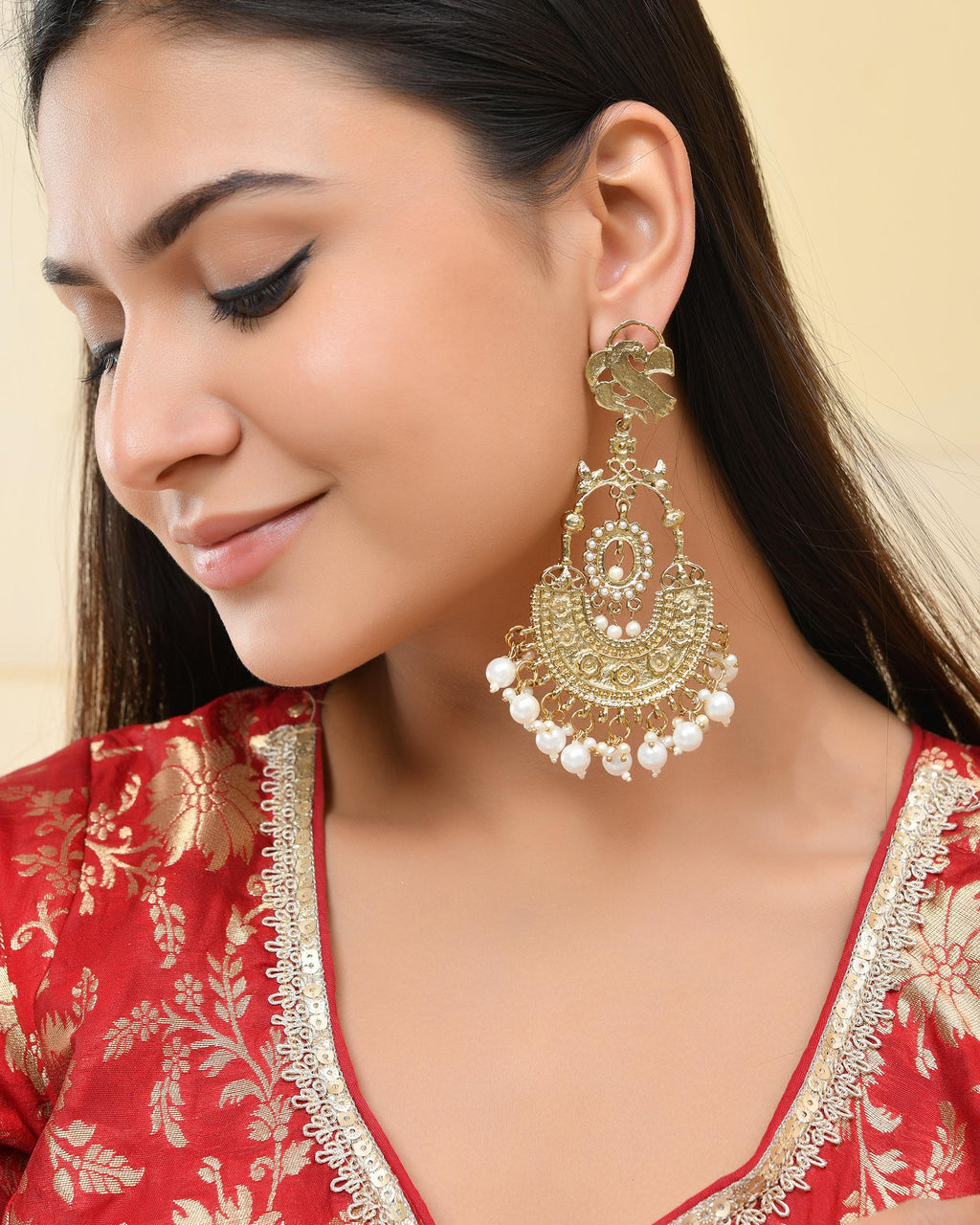 VOJ Copper Plated Designer Long Drop Earrings