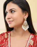 VOJ Gold-Polished Kundan Studded Contemporary Earrings | Grocsy